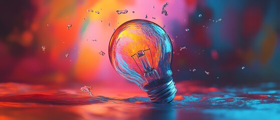 Poster - A creative lightbulb made of splashing vibrant paint, glowing with innovative energy, dynamic AI generative illustration, ultradetailed, photorealistic, 8K