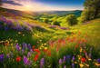 © Yaroslava - captivating seasonal landscapes lush greenery colorful wildflowers showcasing vibrant palette, nature, field, sunset, sky, cloud, meadow, bloom, plant