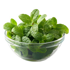 Wall Mural - Front view of peppermint in a small glass bowl isolated on a white transparent background