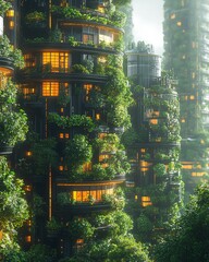 Aufkleber - Advanced smart agriculture with drones, solarpowered irrigation systems, rich green plantations in vertical towers, futuristic and ecofriendly vibes, ultrarealistic, 8K