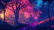 © ALIS ST - Enchanting Fantasy Forest Pathway Illuminated by Vibrant Pink and Purple Trees, Surrounded by Soft Glowing Light and Lush Colorful Flora