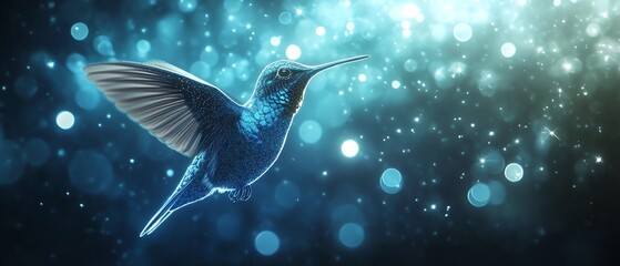 Fototapete - Futuristic hummingbird flying through a world of digital light streams and fractals, creative AIgenerated art, ultradetailed, photorealistic, 8K