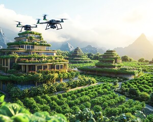 Poster - Futuristic smart agriculture 50 farm with advanced green technology