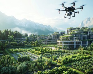 Poster - Futuristic smart agriculture 50 farm with advanced green technology