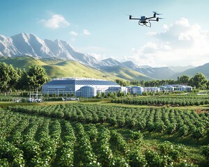 Poster - Futuristic smart agriculture 50 farm with advanced green technology