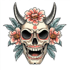 Wall Mural - Oni Mask tattoo flash illustration