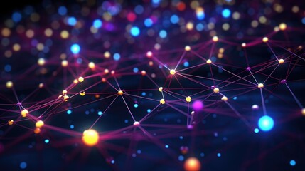 Network connection lines with bright nodes