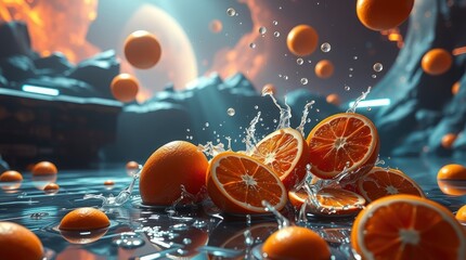 Wall Mural - a futuristic grand epic scene depicting vibrant complementary colors of a massive scale set of fresh
