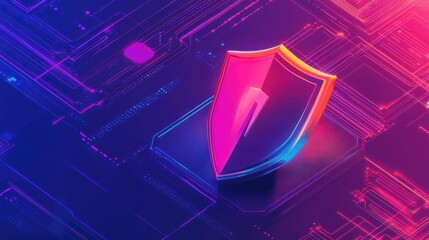 Aufkleber - A stylized shield icon on a digital circuit background, symbolizing cybersecurity and protection.