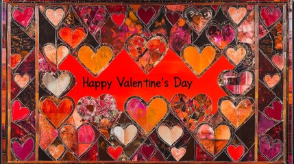 Poster - A vibrant display of hearts in various shades decorates a festive background. The centerpiece features a bold greeting wishing everyone a happy Valentine's Day.