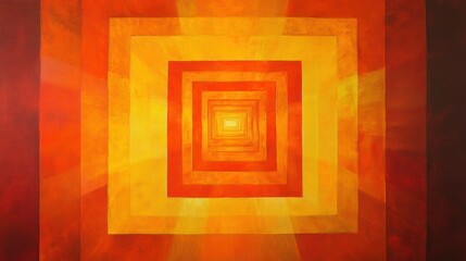 Poster - A vibrant abstract composition featuring concentric squares in warm colors radiating light.
