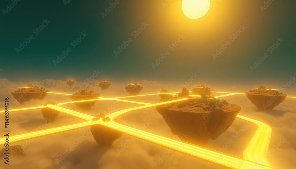 4K HD Wallpapers Floating Islands Connected By Glowing Energy Bridges ...