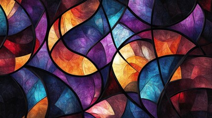Poster - A vibrant abstract design resembling stained glass with swirling colors and shapes.