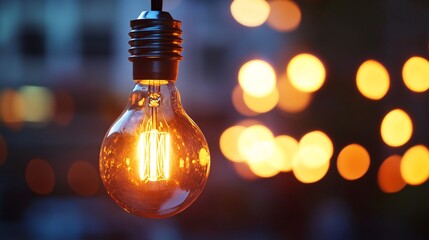 Poster - Bright light bulb shining in the dark with bokeh effect