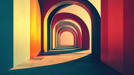 Poster - A vibrant corridor of arches creating a visually striking perspective.