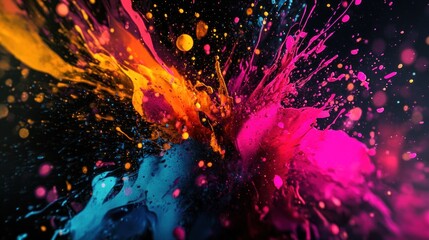 Aufkleber - A vibrant explosion of colorful paint splashes against a dark background.