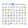 © IMG visuals icons - Audience analysis RGB color icons set. Assessment and identification of customers interests. E business. Isolated vector illustrations. Simple filled line drawings collection. Editable stroke