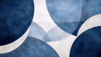 Fototapete - Abstract Overlapping Blue and White Geometric Circular Shapes with Textured Gradients. Minimalist Banner Design for Modern Interior Decor, Branding, or Digital Backgrounds