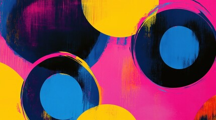 Aufkleber - Abstract artwork featuring vibrant colors and circular shapes against a bold background.