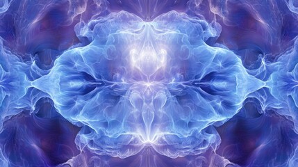 Poster - Abstract blue and purple smoke-like patterns creating a symmetrical design.