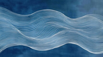 Poster - Abstract blue waves with white lines creating a serene and flowing design.