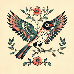 Wall Mural - Tribal Bird tattoo flash illustration