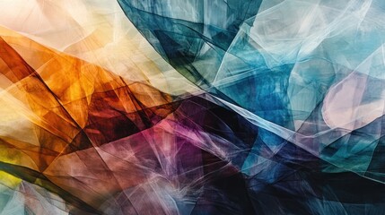 Poster - Abstract colorful composition with layered shapes and translucent textures.
