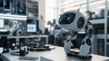 Aufkleber - Modern robot standing on desk in high-tech research laboratory
