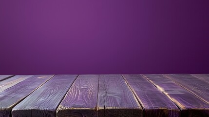 Wall Mural - close up of empty wooden table with purple background	