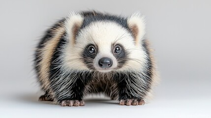 Wall Mural - Adorable baby hog badger portrait against a neutral background.