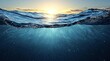 © Pawarit - Underwater sea and sky, split shot of half water half sky, generative ai , isolated on white background,  , copy space, copy space for text,