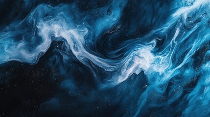 Poster - Abstract swirling blue and white patterns resembling cosmic elements.