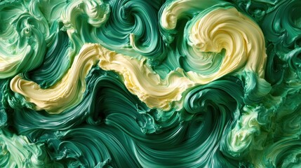 Aufkleber - Abstract swirling patterns in green and yellow create a dynamic visual texture.