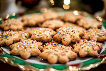 Wall Mural - Delicious selection of traditional Christmas cookies. Festive cookies and cookies in different shapes. Decorated Christmas cookies for Advent.