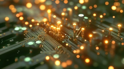 Leinwandbilder - Close-up of a circuit board with glowing components, illustrating technology and innovation.