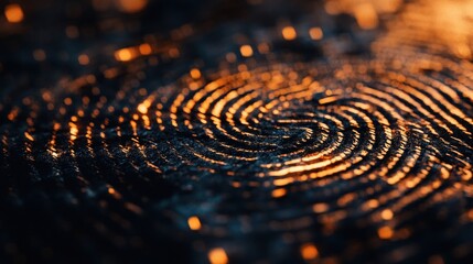 Aufkleber - Close-up of intricate fingerprint patterns illuminated by warm light.