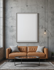 Create an empty frame poster mockup in various living room settings, featuring different wall colors like deep blues, warm neutrals, or vibrant hues, with diverse frame styles such as sleek black.