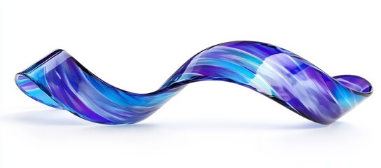 Wall Mural - A 3D rendered abstract background featuring a holographic iridescent ribbon, showcasing wavy, curved shapes in colorful glass with a clear blue-purple gradient texture, and a flying stream of