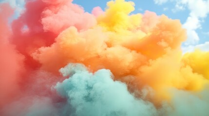 Poster - Colorful clouds of smoke in shades of pink, orange, yellow, and blue against a bright sky.
