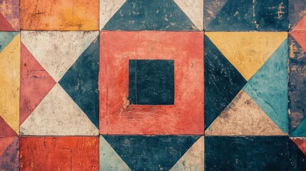 Poster - Colorful geometric pattern with a central square, showcasing artistic design and texture.