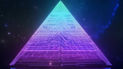 Fototapete - explore the stunning neon pyramid over calm waters at twilight