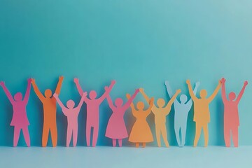 Wall Mural - Pastel Paper People Joyful Togetherness Copy Space