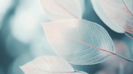 Aufkleber - Delicate pastel leaves with intricate veining against a soft background.