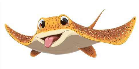 Wall Mural - A cheerful cartoon stingray with a playful expression and vibrant colors.