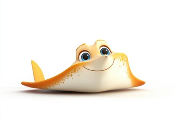 Wall Mural - A cheerful animated stingray with big eyes and a smiling expression.