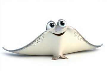 Wall Mural - A cheerful cartoon ray with big eyes and a friendly smile.