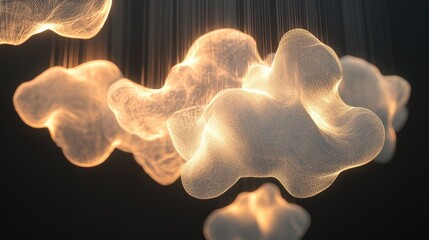 Poster - Ethereal glowing clouds suspended in darkness, creating a surreal and dreamy atmosphere.