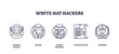 © VectorMine - White hat hackers focus on ethical hacking, security access, and global protection. Key icons, hat, lock, globe. Outline icons set.
