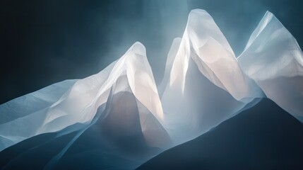 Poster - Ethereal mountains formed by translucent fabric, creating a dreamlike landscape.