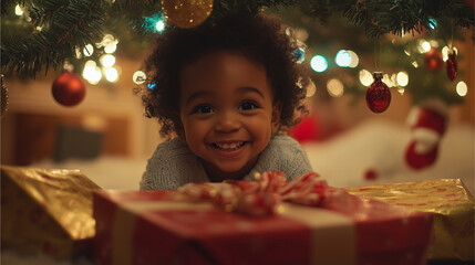 Wall Mural - a  kid is happy after receiving a gift